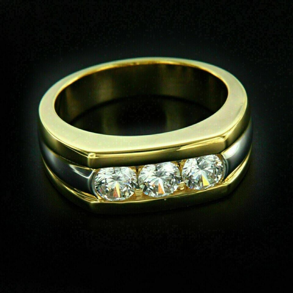 2Ct Round Cut White Diamond 14K White & Yellow Gold Finish Men's Wedding Anniversary Band Ring On 925 Sterling Silvers