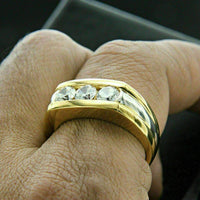 2Ct Round Cut White Diamond 14K White & Yellow Gold Finish Men's Wedding Anniversary Band Ring On 925 Sterling Silvers