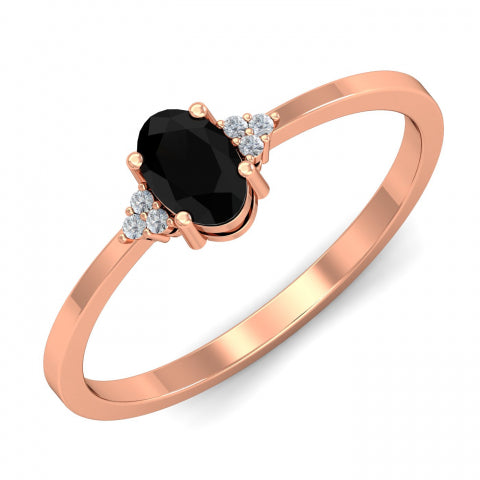 2Ct Oval Cut Black Onix/Diamond 3Stone Engagement Wedding Women Ring 14k Rose Gold Over