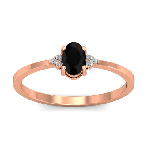 2Ct Oval Cut Black Onix/Diamond 3Stone Engagement Wedding Women Ring 14k Rose Gold Over