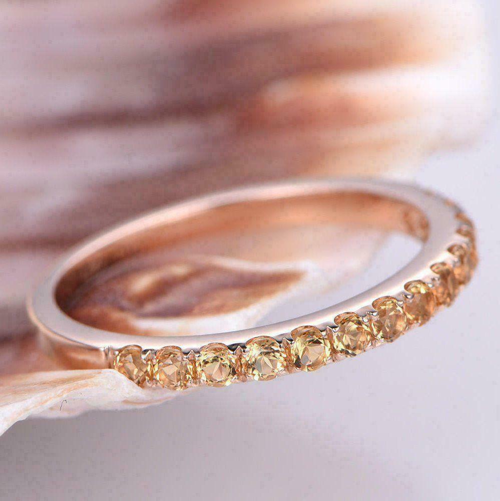 2Ct Round Cut Yellow Citrine Wedding Band Ring 14k Rose Gold Over Plated on 925 Sterling Silver