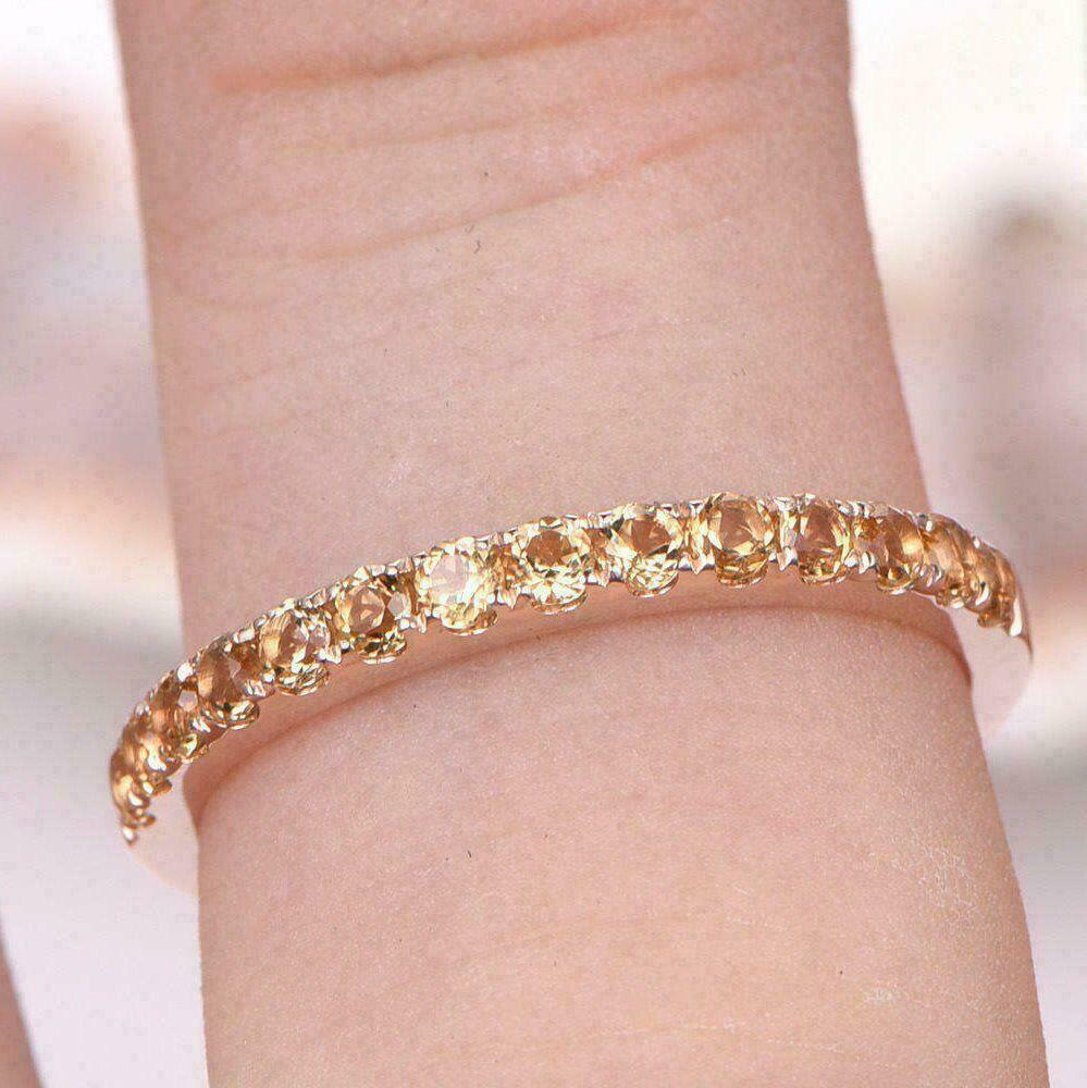 2Ct Round Cut Yellow Citrine Wedding Band Ring 14k Rose Gold Over Plated on 925 Sterling Silver