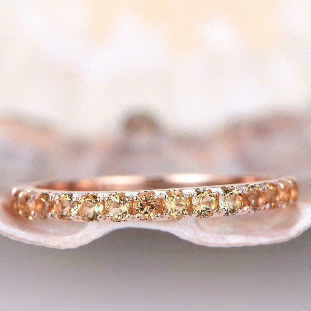 2Ct Round Cut Yellow Citrine Wedding Band Ring 14k Rose Gold Over Plated on 925 Sterling Silver