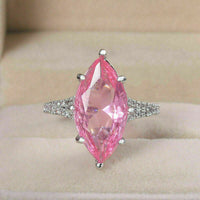 3.00Ct Marquise & Round Cut Pink Sapphire Diamond Solitaire Ring 925 Sterling Silver 14K White Gold Finish