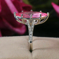 3.00Ct Marquise & Round Cut Pink Sapphire Diamond Solitaire Ring 925 Sterling Silver 14K White Gold Finish