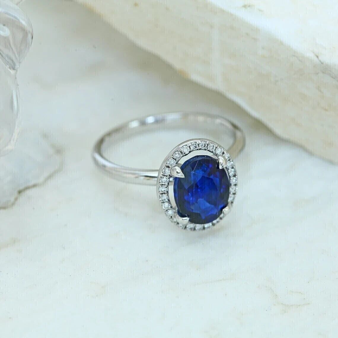 1CT Floral Blue Sapphire Milgrain Lab Sapphire Engagement Ring 14k/18k  White Gold