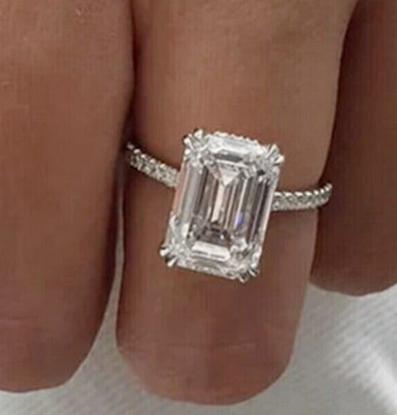 5.70 Ct Emerald Cut White Diamond14K White Gold Finish Solitaire Ring 925 Sterling Silver