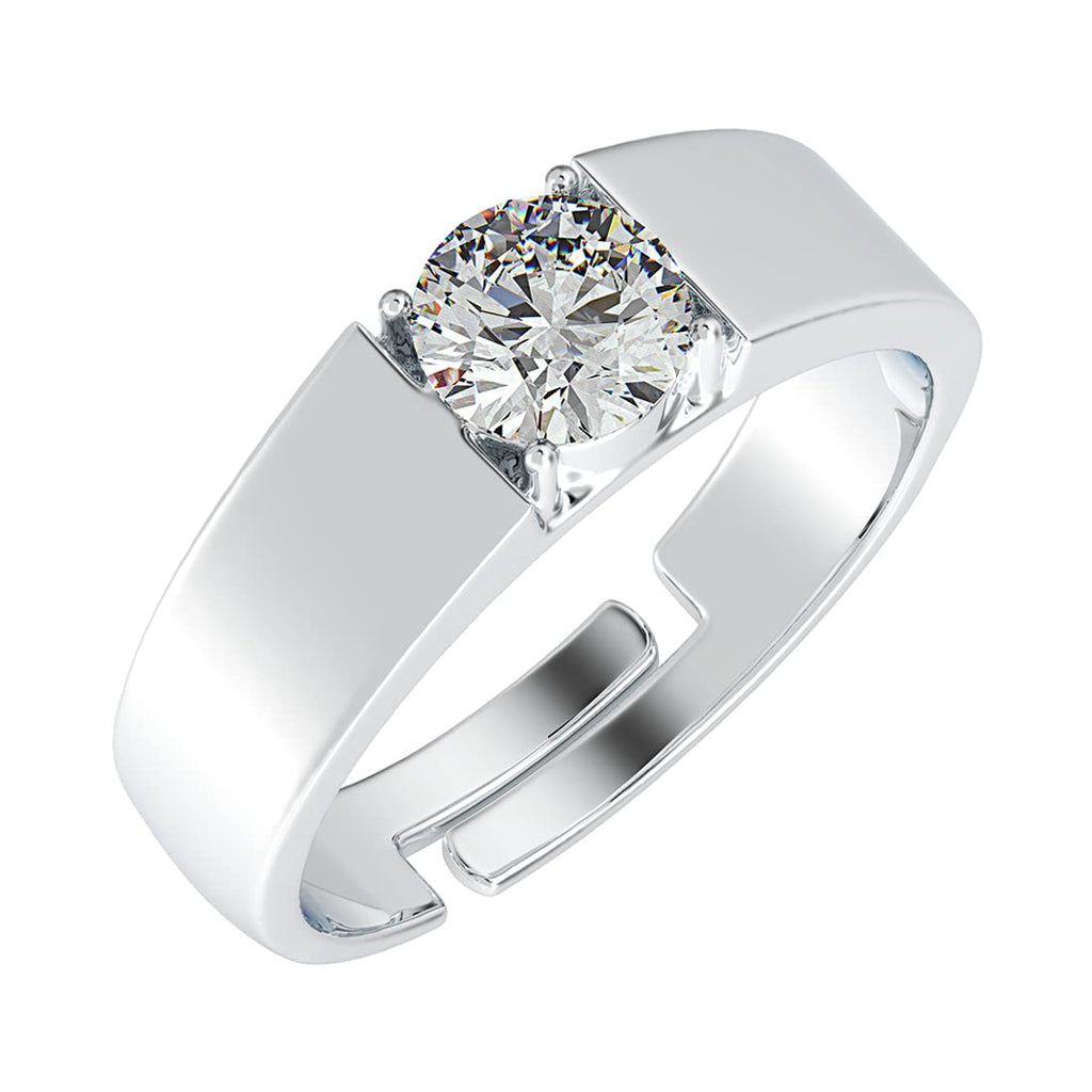 1 Ct Round Cut Cubic Zirconia 14k White Gold Over 925 Sterling Silver Solitaire Men's Ring