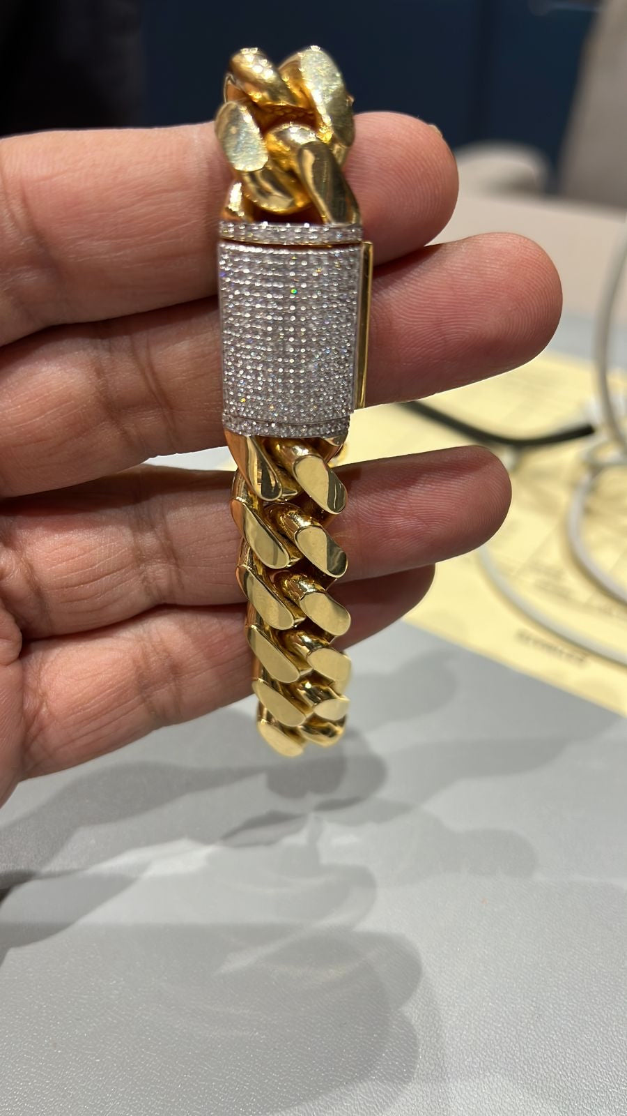 Real solid hallmarked 18kt Miami Cuban Chain 8.25 inch, 76 gm Bracelet Booking Amount only.