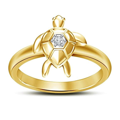 0.50 Ct Round Cut Cubic Zirconia Diamond 14K Yellow Gold Over 925 Sterling Silver Tortoise Ring For Unisex