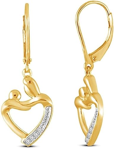 0.20 Ct Round Cut Diamond 14K Yellow Gold Over 925 Sterling Silver Mom & Child Drop Earrings For Women's