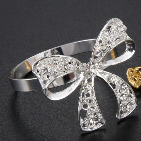 1 Ct Round Cut Diamond 14K White Gold Over Bowknot Napkin Promise Christmas Ring 925 Sterling Silver