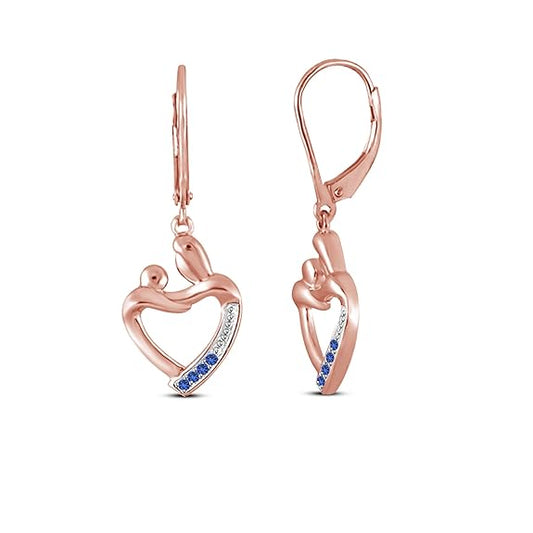 0.20 Ct Round Blue Sapphire Diamond 14K Rose Gold Plated On Mom and Baby Earrings For Women's 925 Sterling Silver
