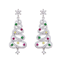 1 Ct Round Cut Diamond 14K White Gold Over Crystal Christmas Tree Drop Dangle Earrings Women 925 Sterling Silver