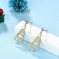 On 925 Sterling Silver 14K White & Yellow Gold Over Star Tree Dangle Earrings Marry Christmas Gifts for Women
