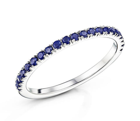 0.25 Ct Round Cut Blue Sapphire Diamond 14K White Gold Finish Wedding Band Eternity Anniversary Ring 925 Sterling Silver