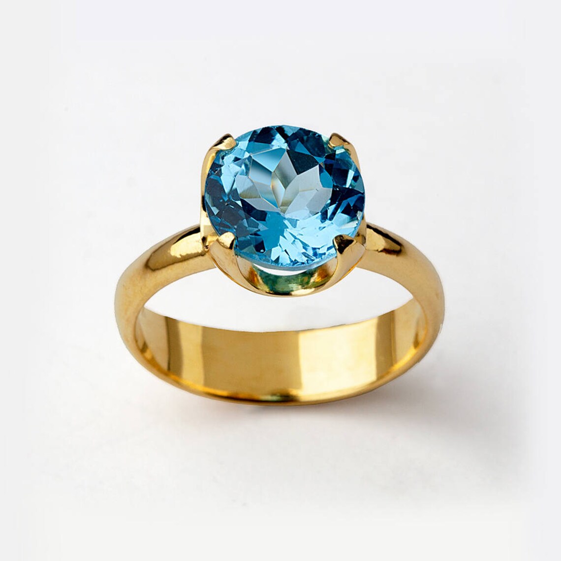 2 Ct Blue Topaz Diamond 14k Gold Yellow Finish Engagement Solitaire Ring 925 Sterling Silver