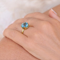 2 Ct Blue Topaz Diamond 14k Gold Yellow Finish Engagement Solitaire Ring 925 Sterling Silver