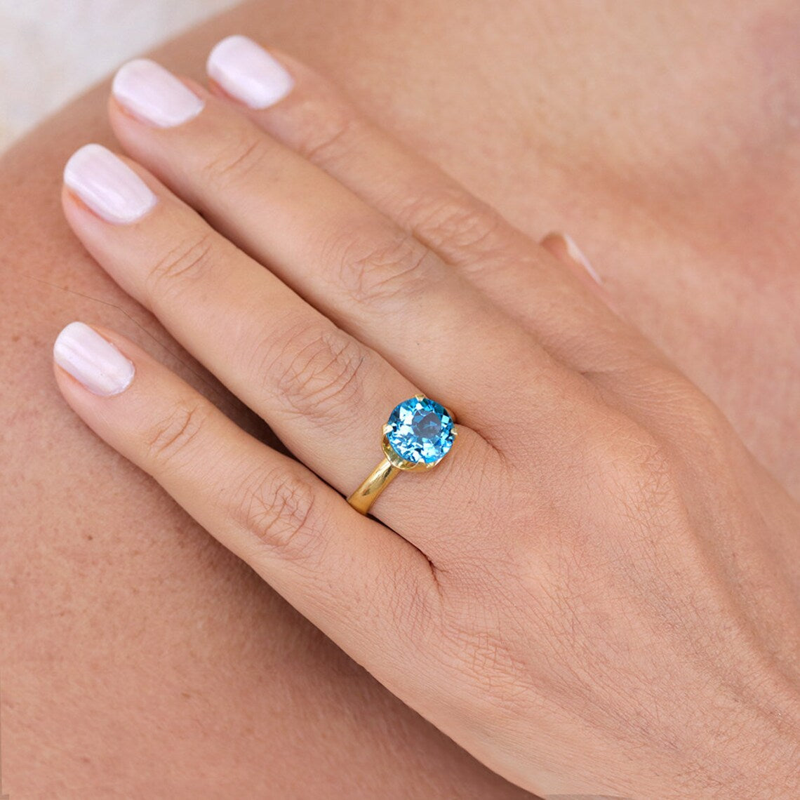 2 Ct Blue Topaz Diamond 14k Gold Yellow Finish Engagement Solitaire Ring 925 Sterling Silver
