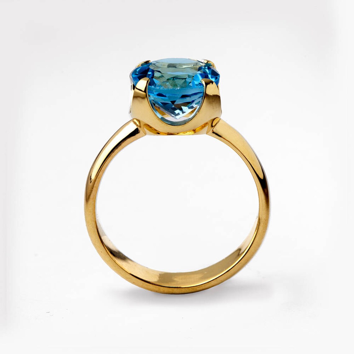 2 Ct Blue Topaz Diamond 14k Gold Yellow Finish Engagement Solitaire Ring 925 Sterling Silver