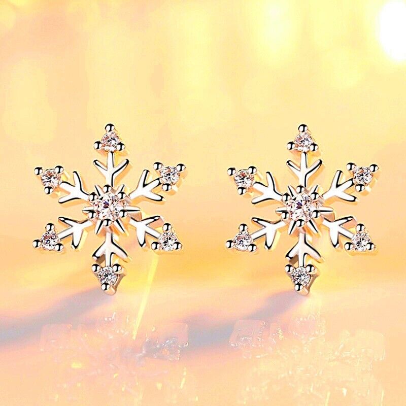 Sterling Silver Snowflake Earrings CZ Stud Earrings - Eleganzia Jewelry