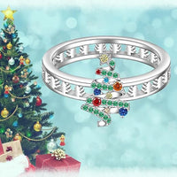 1 Ct  Round Cut Multi Colour Diamond 14K White Gold Over 925 Sterling Silver Tree Merry Christmas Ring for Women Gifts