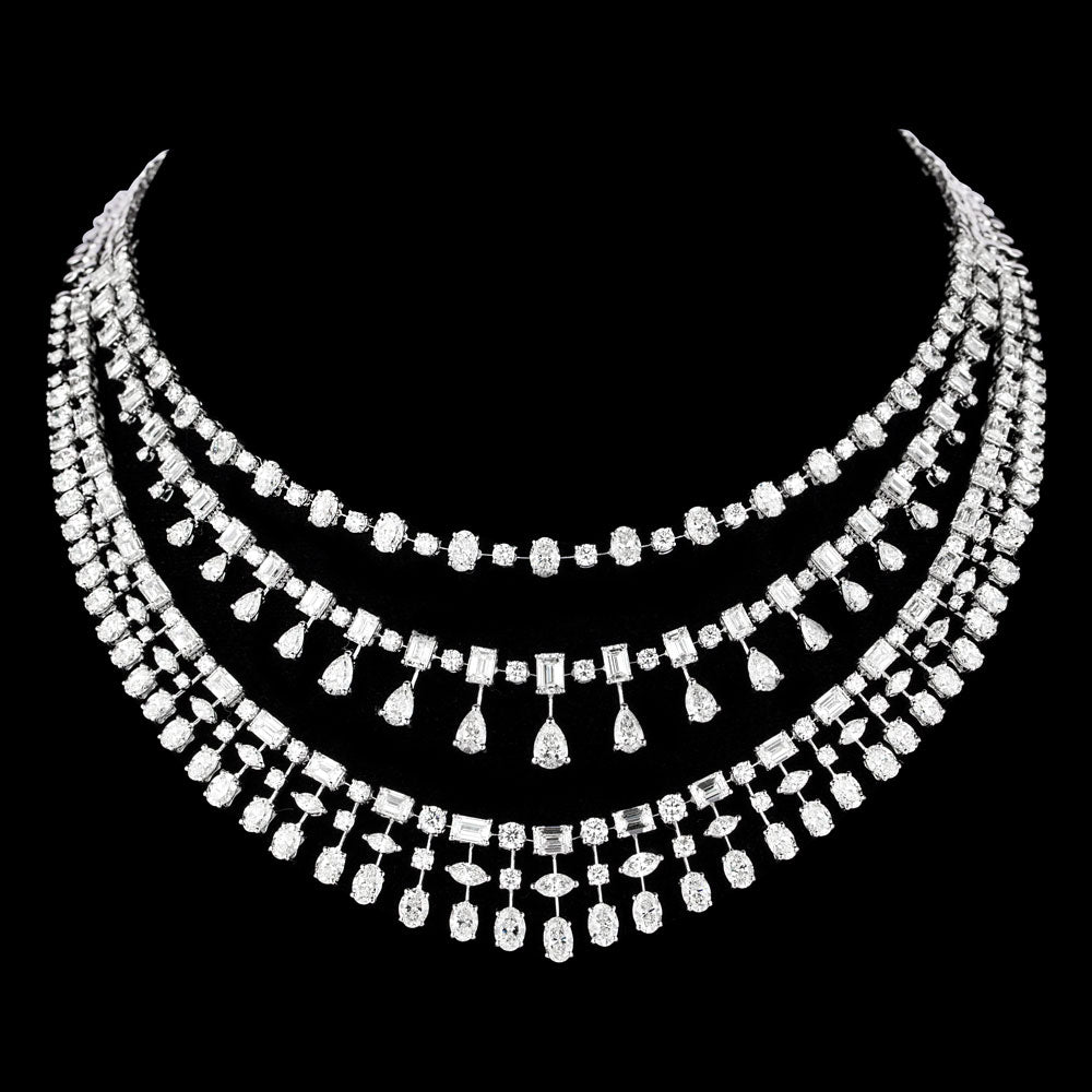 18K White Gold Diamond Necklace - 35.119ct VVS-VS-HI
