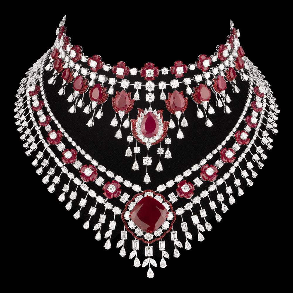 14K White Gold Diamond Necklace - 47.26ct VVS-VS-GH with Colour Stones