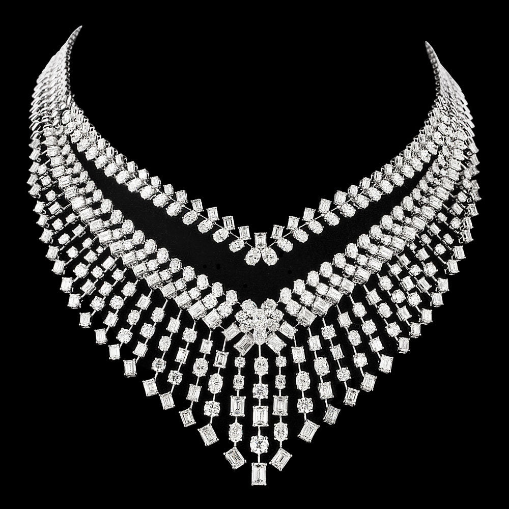 18K White Gold Diamond Necklace - 62.209ct VVS-VS-GH