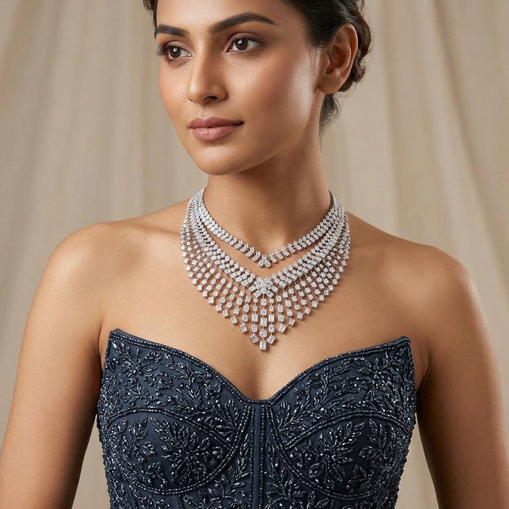 18K White Gold Diamond Necklace - 62.209ct VVS-VS-GH