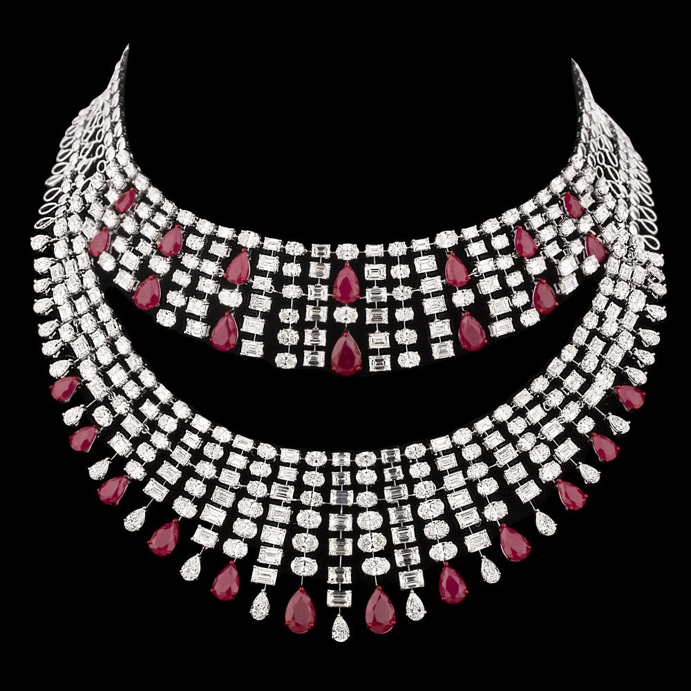 14K White Gold Diamond Necklace - 59.37ct VS-SI-GH with Colour Stones