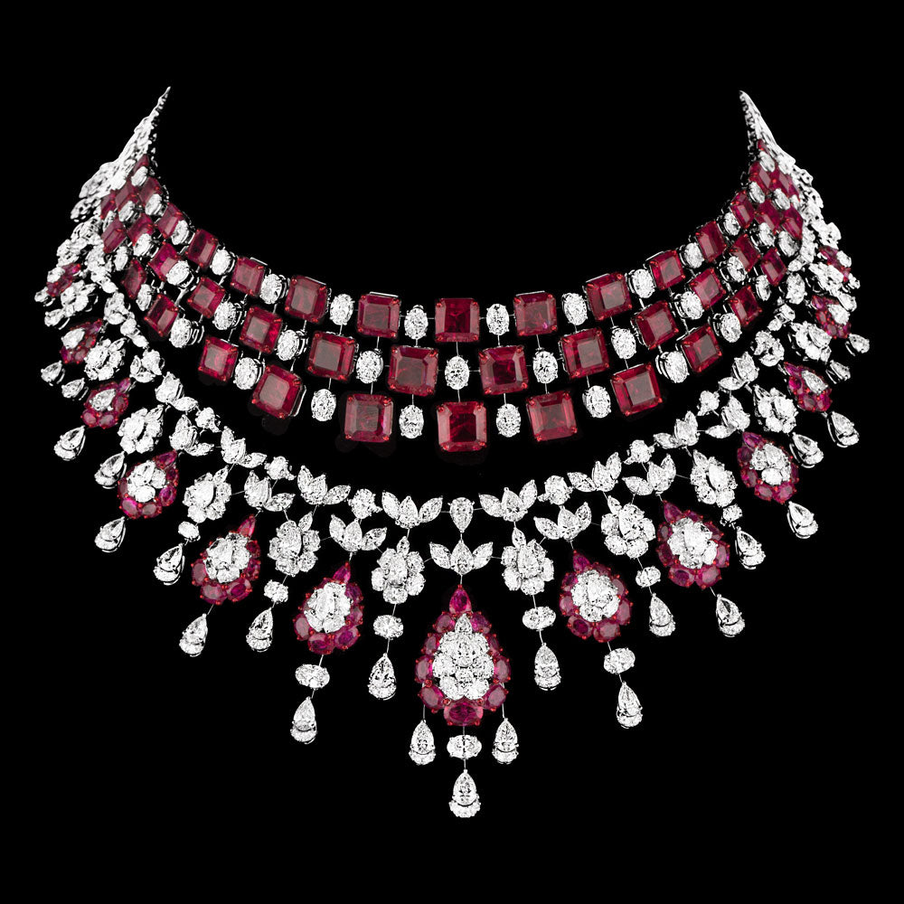 14K White Gold Diamond Necklace - 45.663ct VVS-VS-HI with Colour Stones