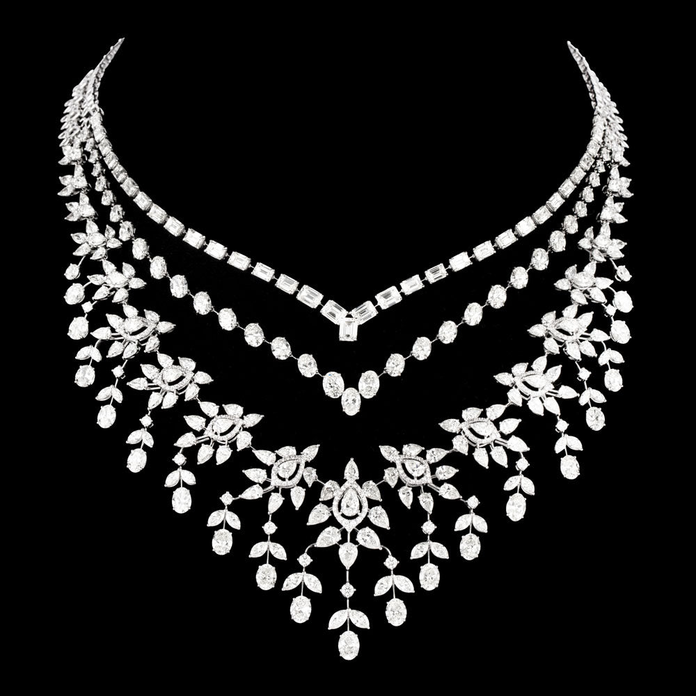 14K White Gold Diamond Necklace - 43.497ct VVS-VS-GH