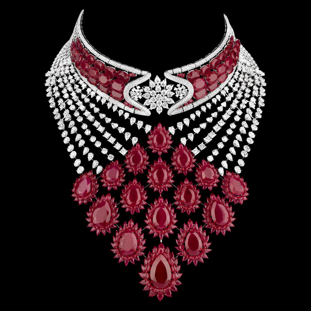 14K White Gold Diamond Necklace - 61.319ct VS-SI-IJ with Colour Stones