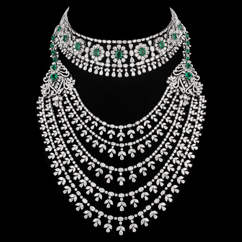 18K White Gold Diamond Necklace - 95.996ct VVS-VS-GH with Colour Stones