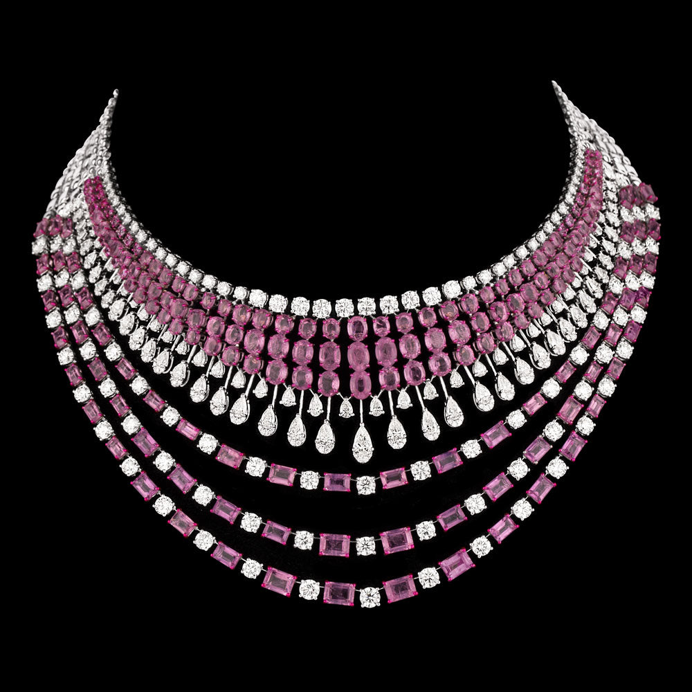 18K White Gold Diamond Necklace - 21.71ct VVS-VS-IJ with Colour Stones
