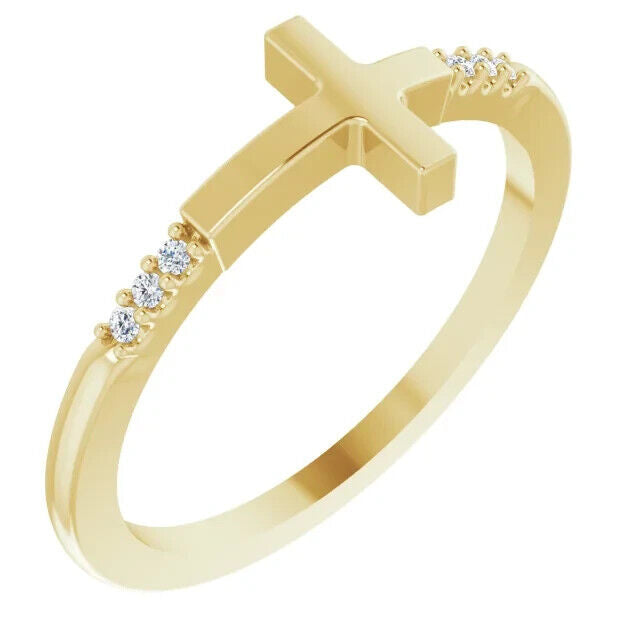 1 Ct Round Cut Diamond 14K Yellow Gold Finish Stackable Sideways Cross Anniversary Ring In 925 Sterling Silver