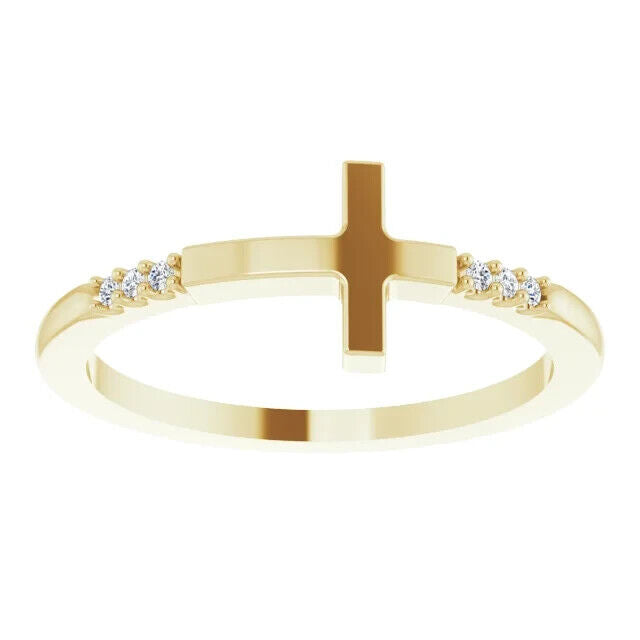 1 Ct Round Cut Diamond 14K Yellow Gold Finish Stackable Sideways Cross Anniversary Ring In 925 Sterling Silver