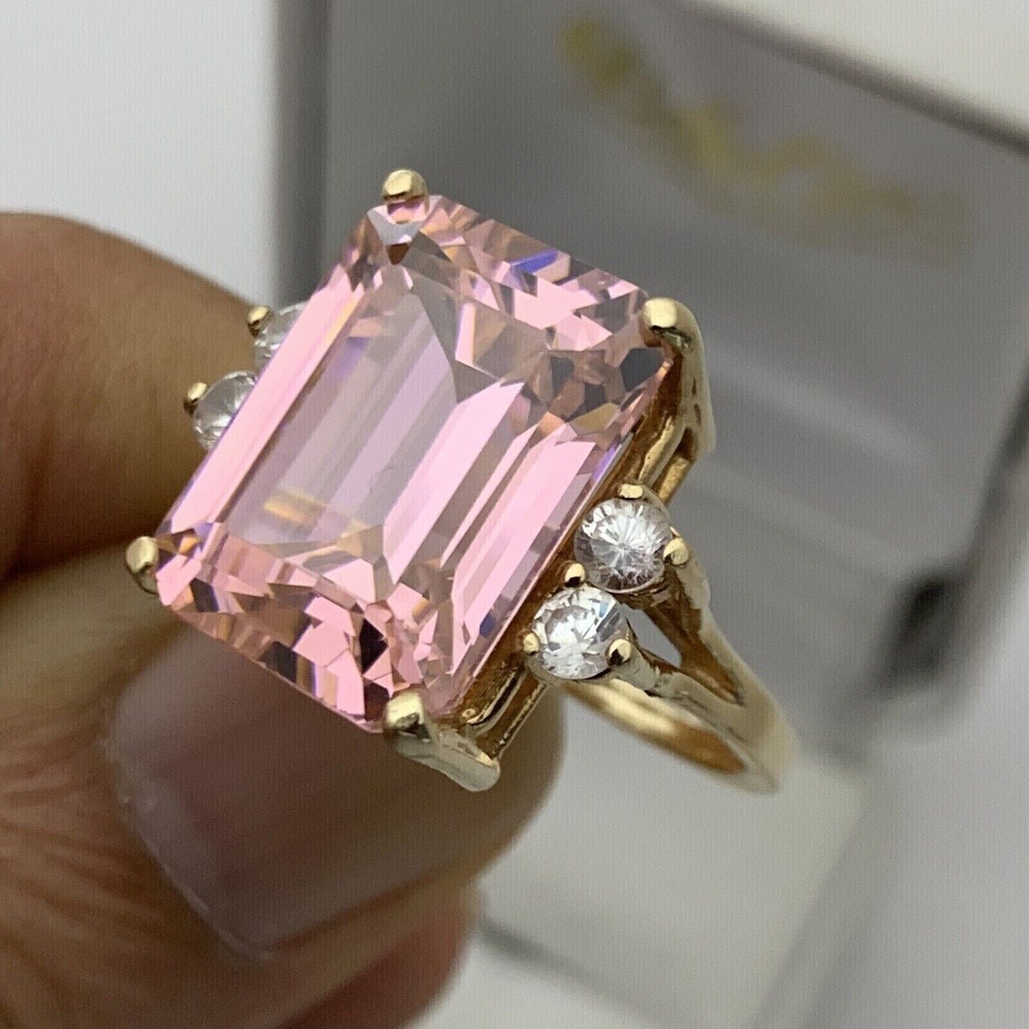 2Ct Emerald Cut Pink Sapphire Diamond 14K Yellow Gold Plated Engagement Ring On 925 Sterling Silver