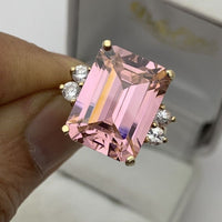 2Ct Emerald Cut Pink Sapphire Diamond 14K Yellow Gold Plated Engagement Ring On 925 Sterling Silver