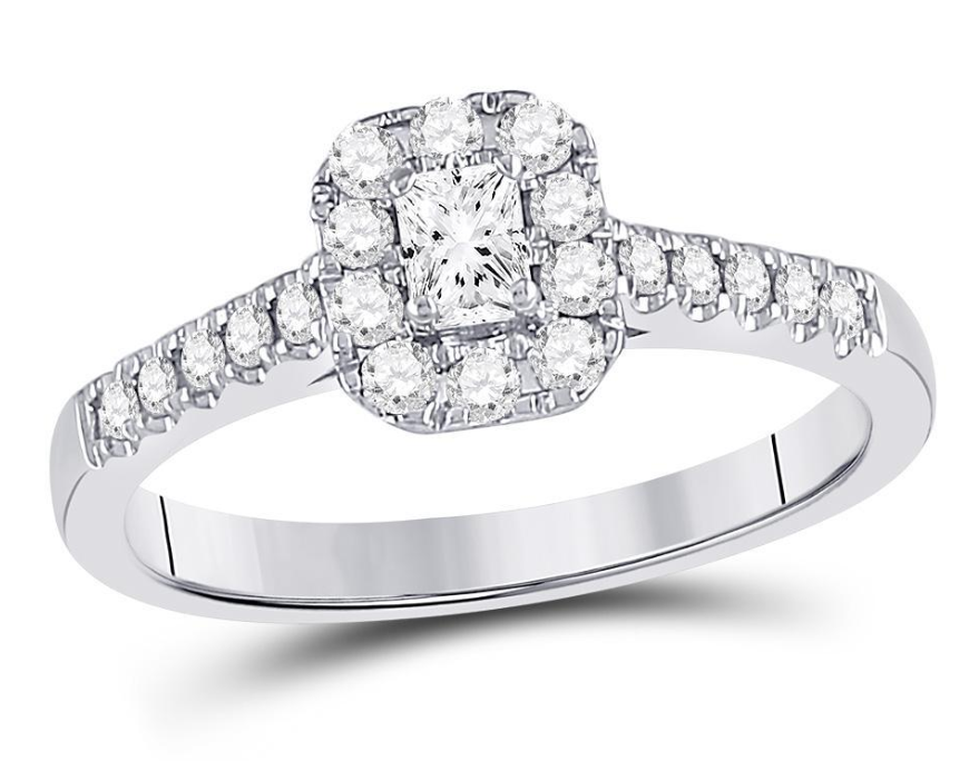 0.70 Ct Emerald & Round Cut Diamond 14K White Gold Finish Halo Wedding Engagement Ring 925 Sterling Silver