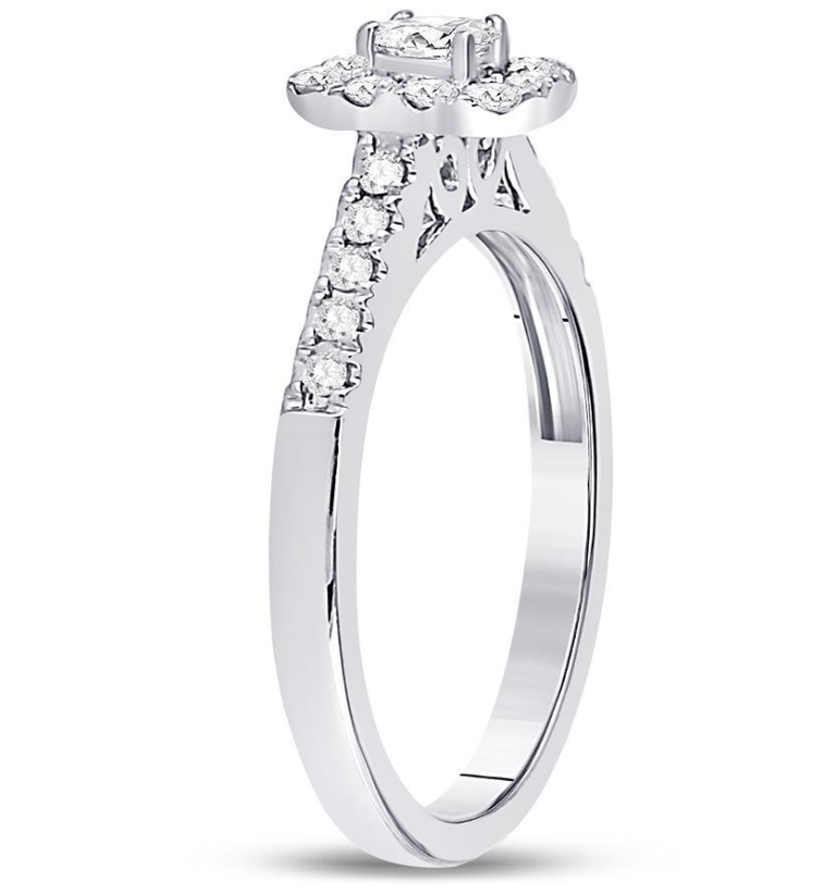 0.70 Ct Emerald & Round Cut Diamond 14K White Gold Finish Halo Wedding Engagement Ring 925 Sterling Silver