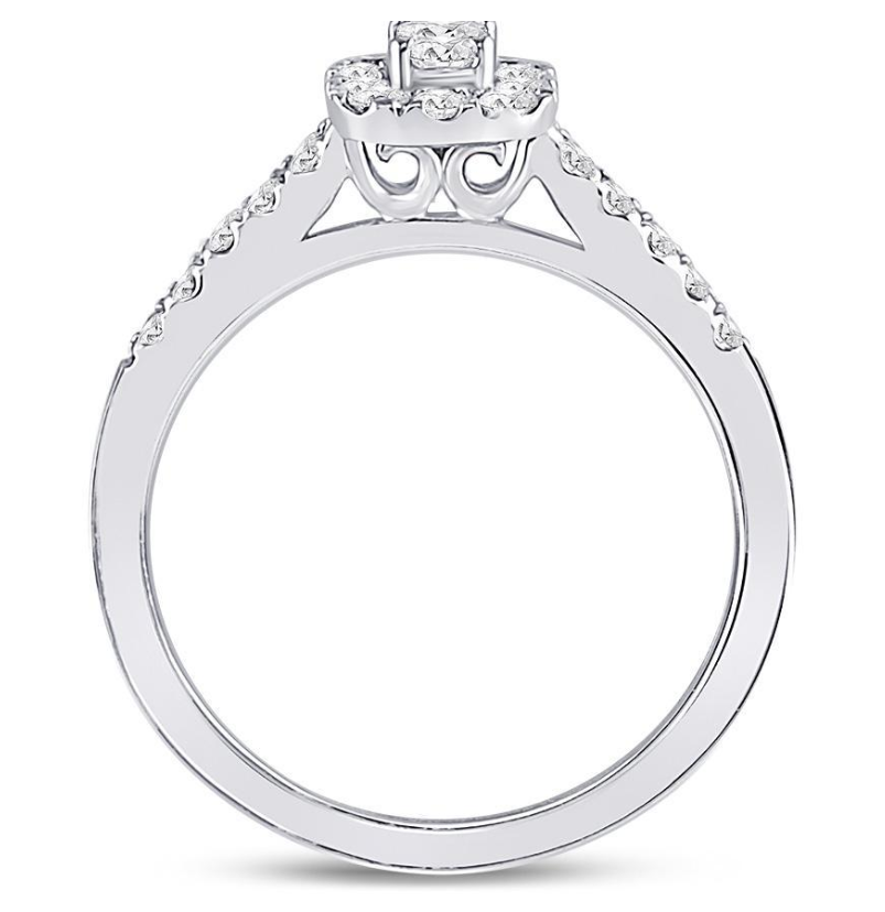 0.70 Ct Emerald & Round Cut Diamond 14K White Gold Finish Halo Wedding Engagement Ring 925 Sterling Silver