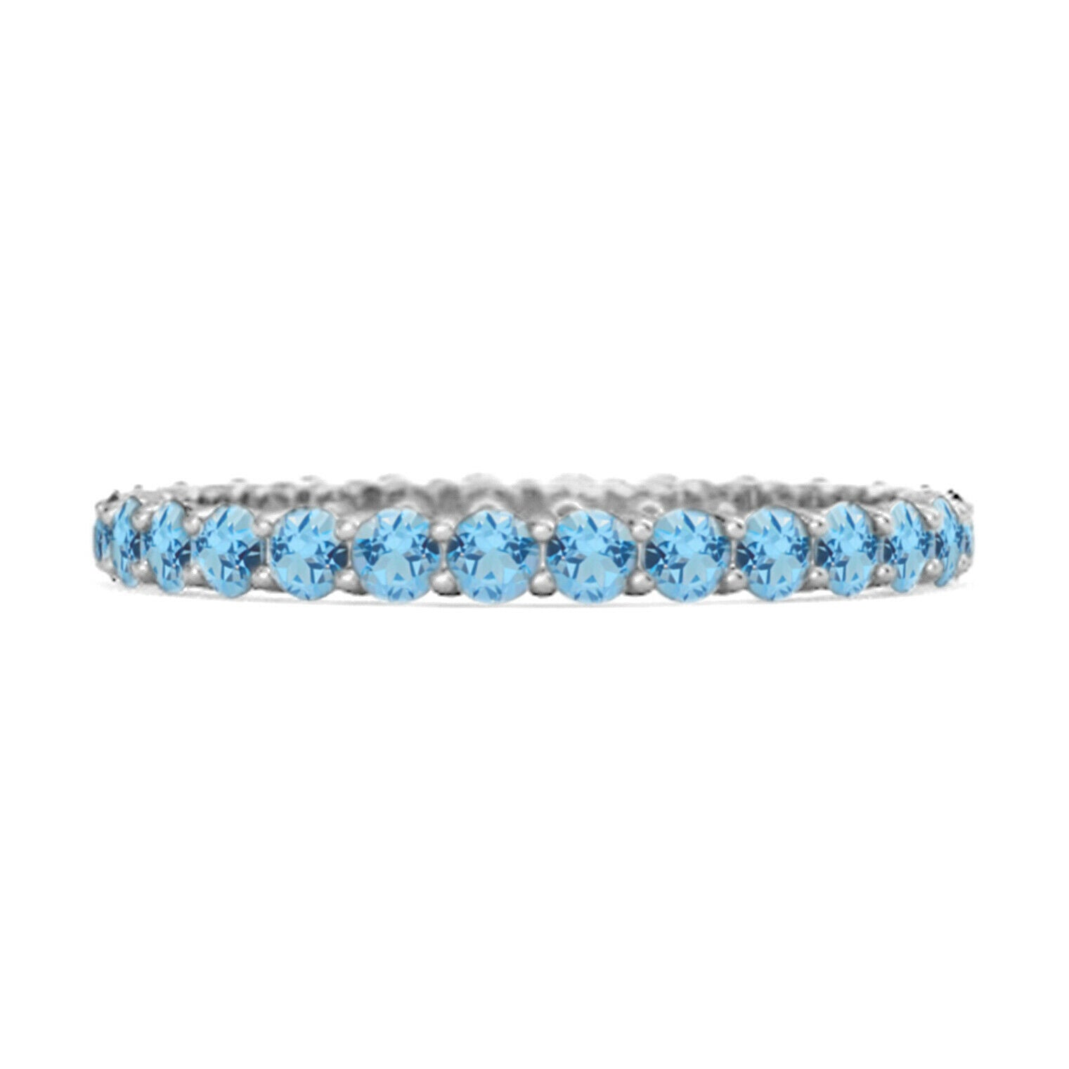 1 Ct Round Cut Blue Topaz Diamond Full Eternity  14K White Gold Finish Promise Ring On 925 Sterling Silver - atjewels.in