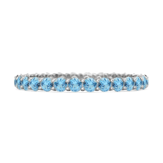 1 Ct Round Cut Blue Topaz Diamond Full Eternity  14K White Gold Finish Promise Ring On 925 Sterling Silver - atjewels.in