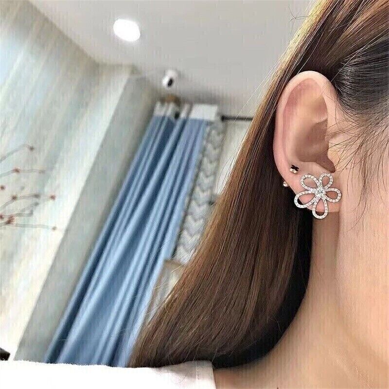 2Ct Round Cut White Diamond 14K White Gold Plated Flower Stud Earrings 925 Sterling Silver