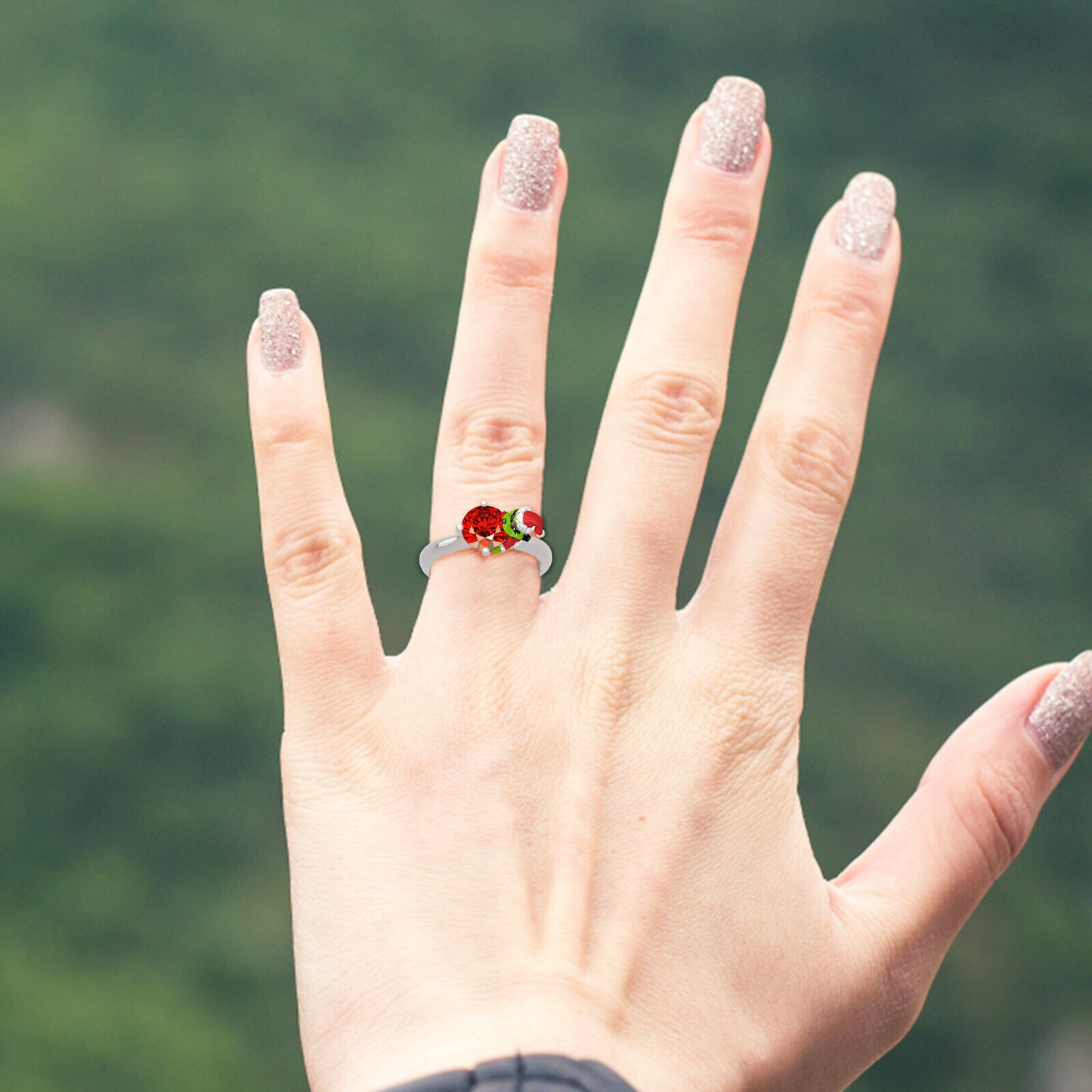 2 Ct Round Cut Red Green Diamond 14K White Gold Finish Christmas Engagement Ring 925 Sterling Silver