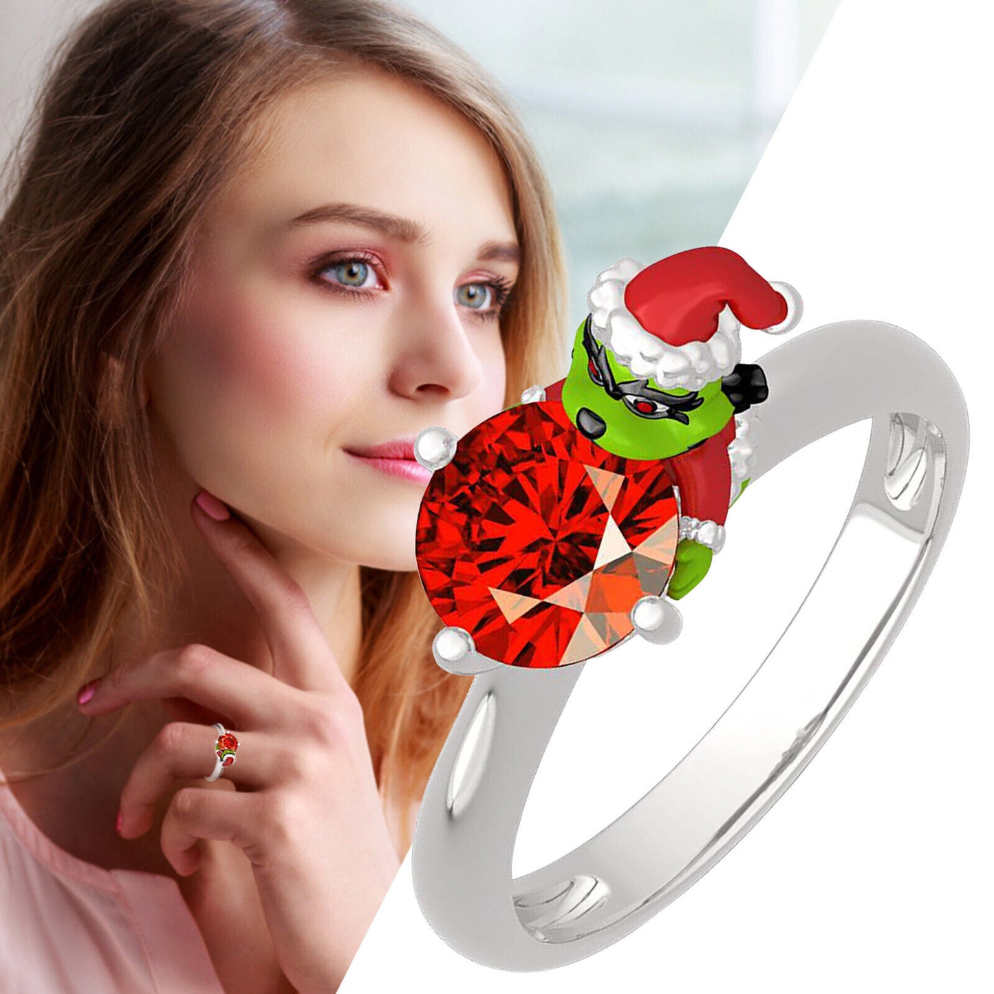 2 Ct Round Cut Red Green Diamond 14K White Gold Finish Christmas Engagement Ring 925 Sterling Silver