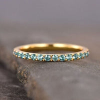 2.00 Ct Round Cut Blue Aquamarine Diamond 14k Yellow Gold Plated Wedding Promise Band Ring 925 Sterling Silver