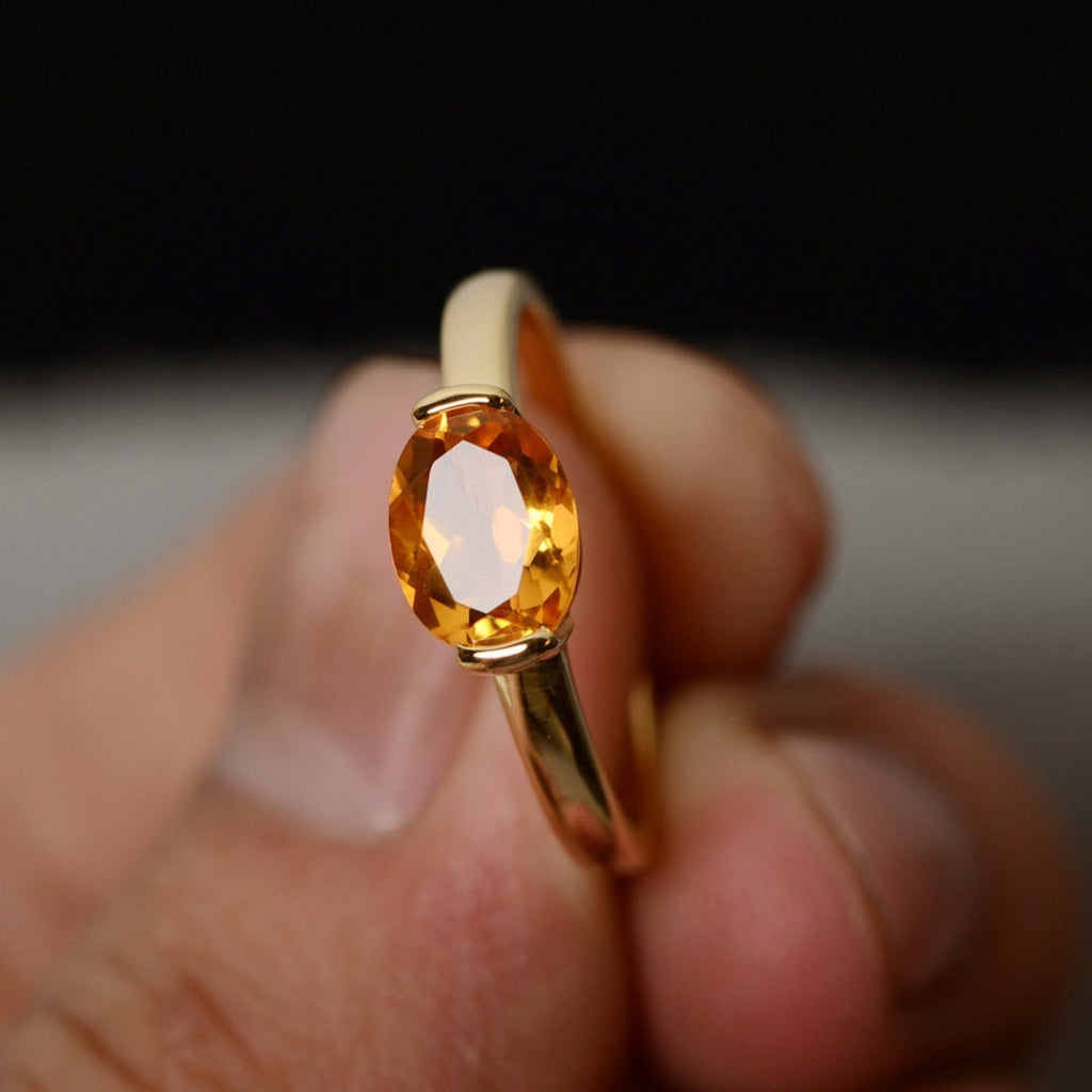 1 Ct Oval Cut Yellow Citrine Diamond 14K Yellow Gold Finish Anniversary Solitaire Ring 925 Sterling Silver